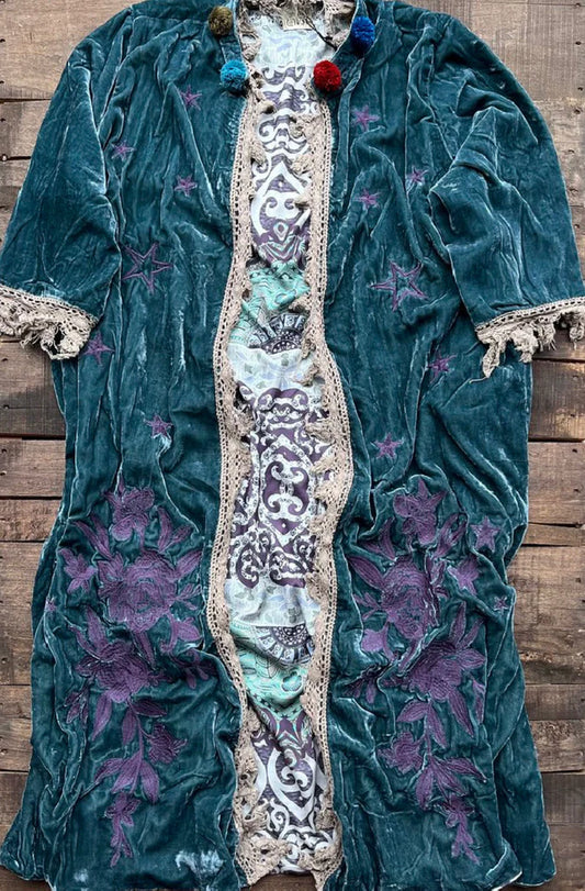 Moonlight Stroll Velvet Duster, Teal - Jaded Gypsy