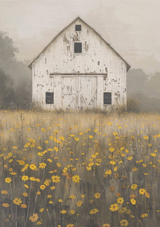 White Barn Yellow Field - 10 x 14 Decoupage Tissue