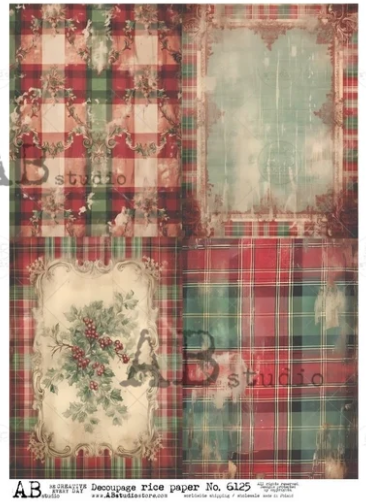 Christmas Tartan Cards 6125 - A4 8.3 x 11.7 Rice Paper by AB Studio