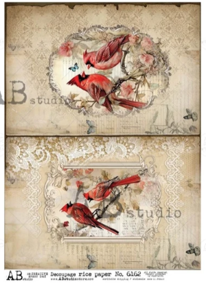 Baroque Cardinal Cards 6162 - A4 8.3 x 11.7 Rice Paper by AB Studio