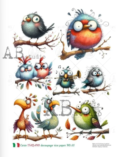 Crazy Birds on Branches C165 - A4 8.3 x 11.7 Rice Paper by AB Studio