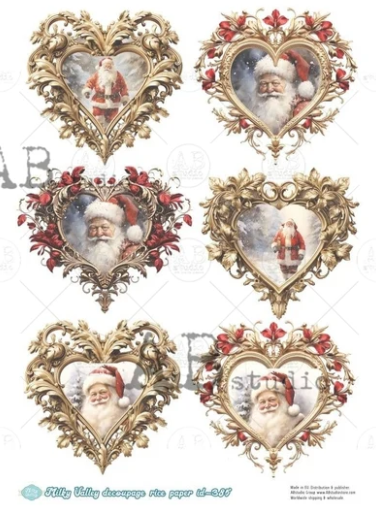 Santa Heart Medallions 385 - A4 8.3 x 11.7 Rice Paper by AB Studio