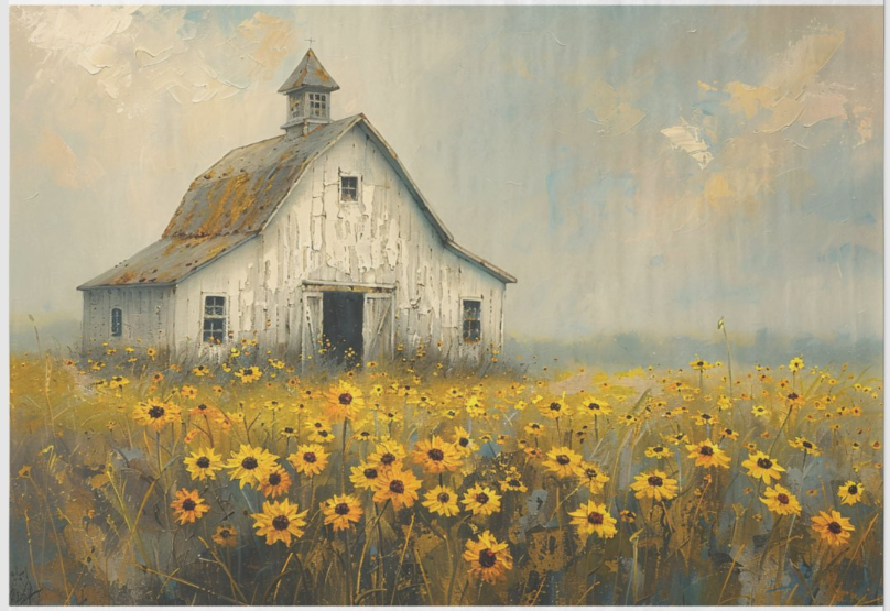 White Barn Yellow Flowers - 10 x 14 Decoupage Tissue