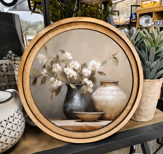 8in Round Still Life Handcrafted Wood Art
