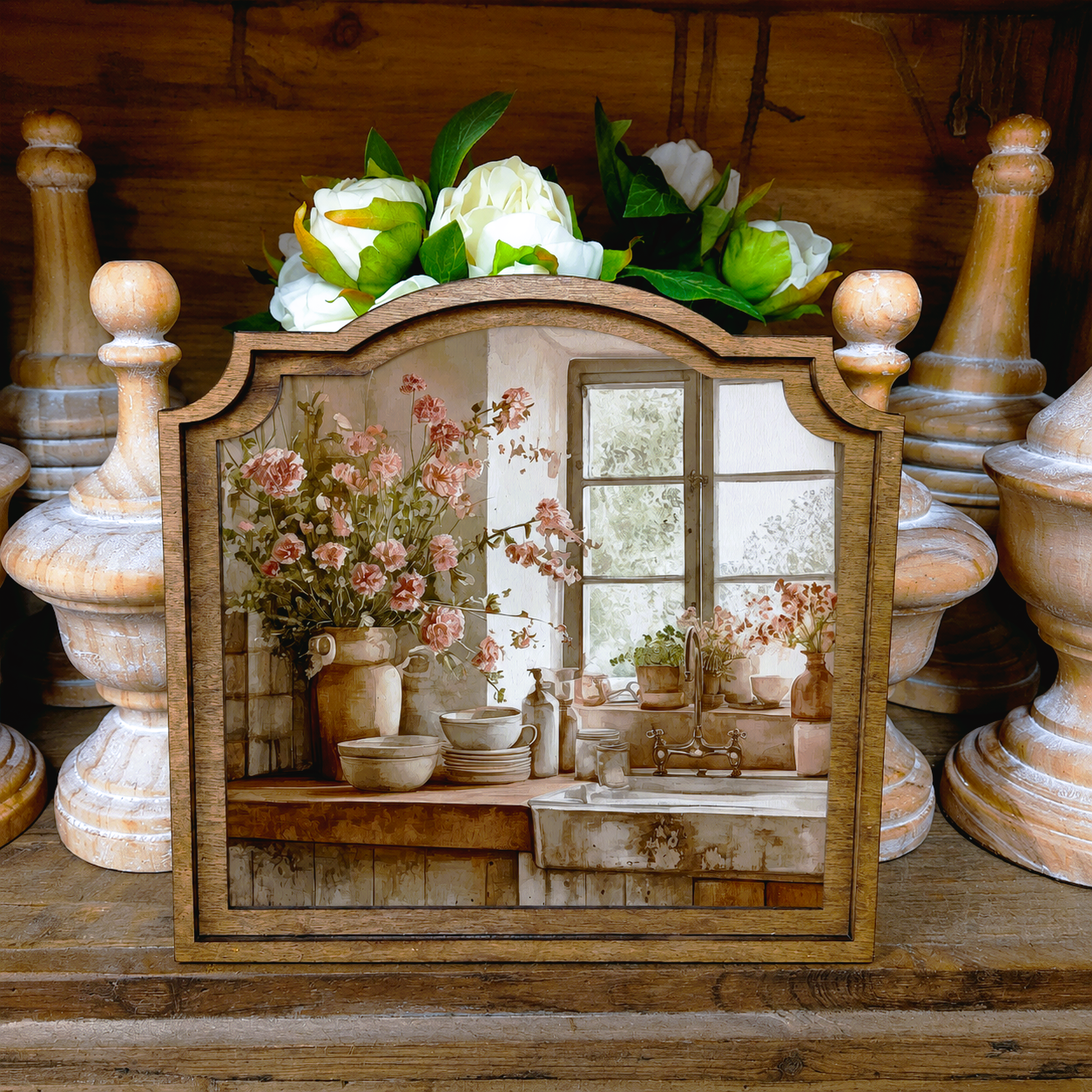 9x10 Cottage Window Framed Handcrafted Wood Art