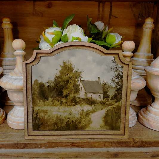9x10 Provincial Cottage Landscape Handcrafted Framed Wood Art