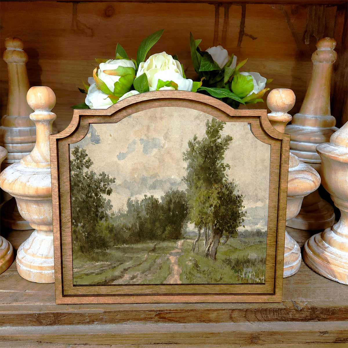 9x10 Provincial Dirt Road Landscape Handcrafted Framed Wood Art
