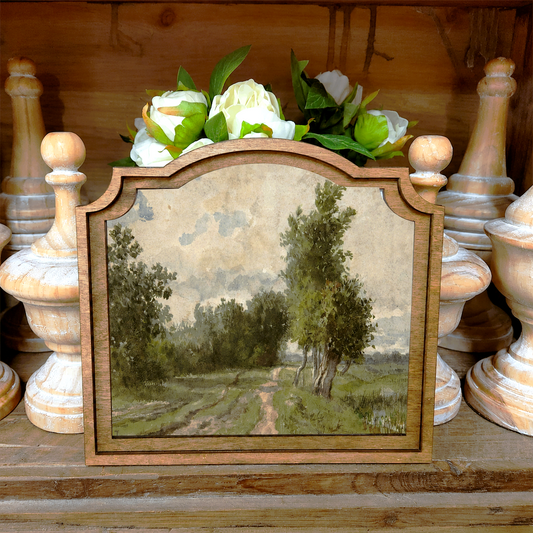 9x10 Provincial Dirt Road Landscape Handcrafted Framed Wood Art