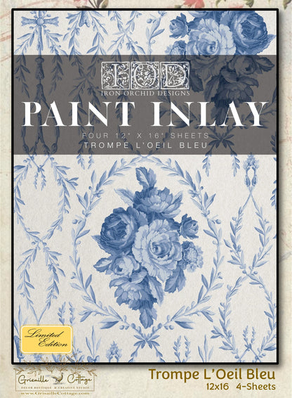 Trompe Le' Oeil Bleu - 4 Sheet, 12x16 Pad IOD Paint Inlay™