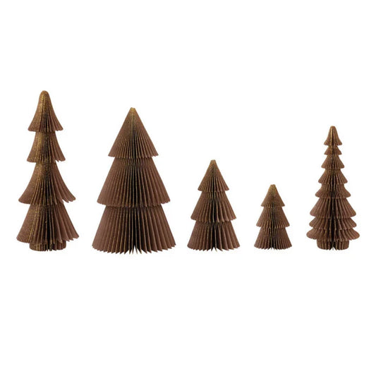 Paper Folding Honeycomb Trees w/ Gold Glitter Set of 5
