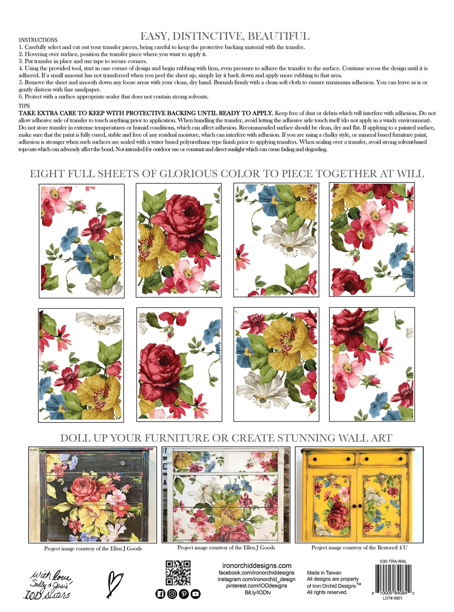 Wall Flower - 8 Sheets, 12x16 Pad IOD Decor Transfer™