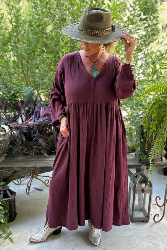 Jaded Gypsy - Breezy Afternoon Dress, Plum O/S