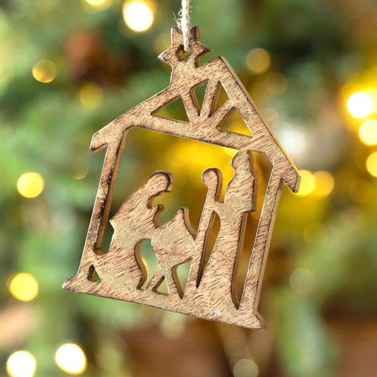 Wooden Carved Gilded Nativity Ornament