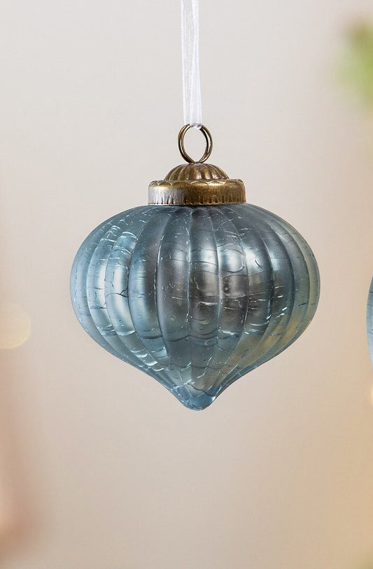 Antique Blue Onion Striated Glass Ornament