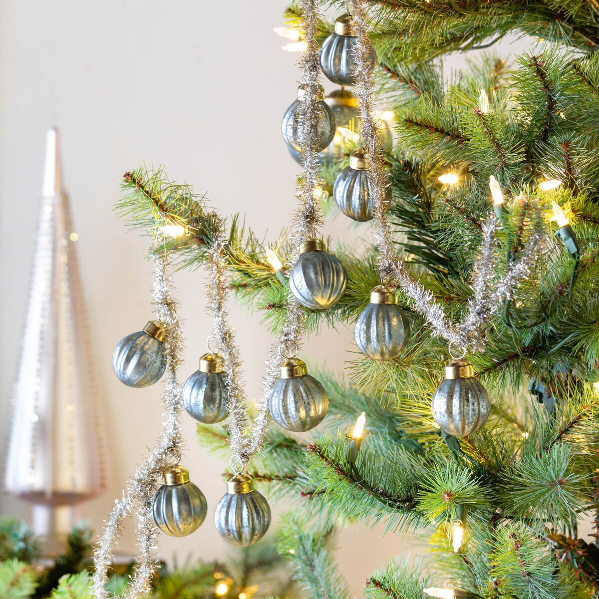 Antique Blue Glass Ball and Tinsel Garland