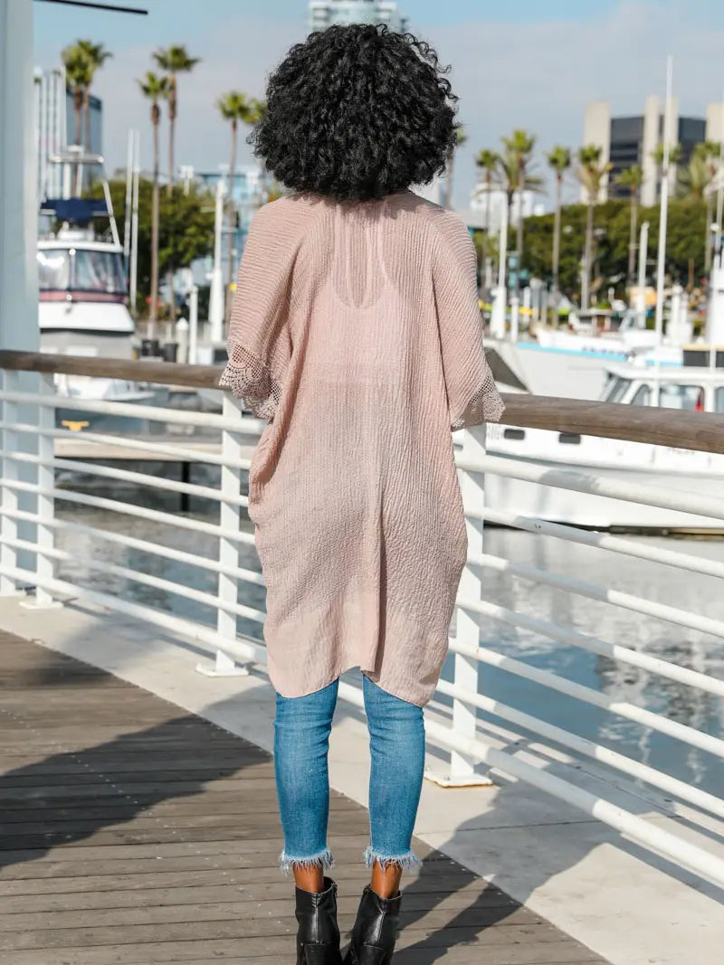 Scallop Lace Kimono - Dusty Rose