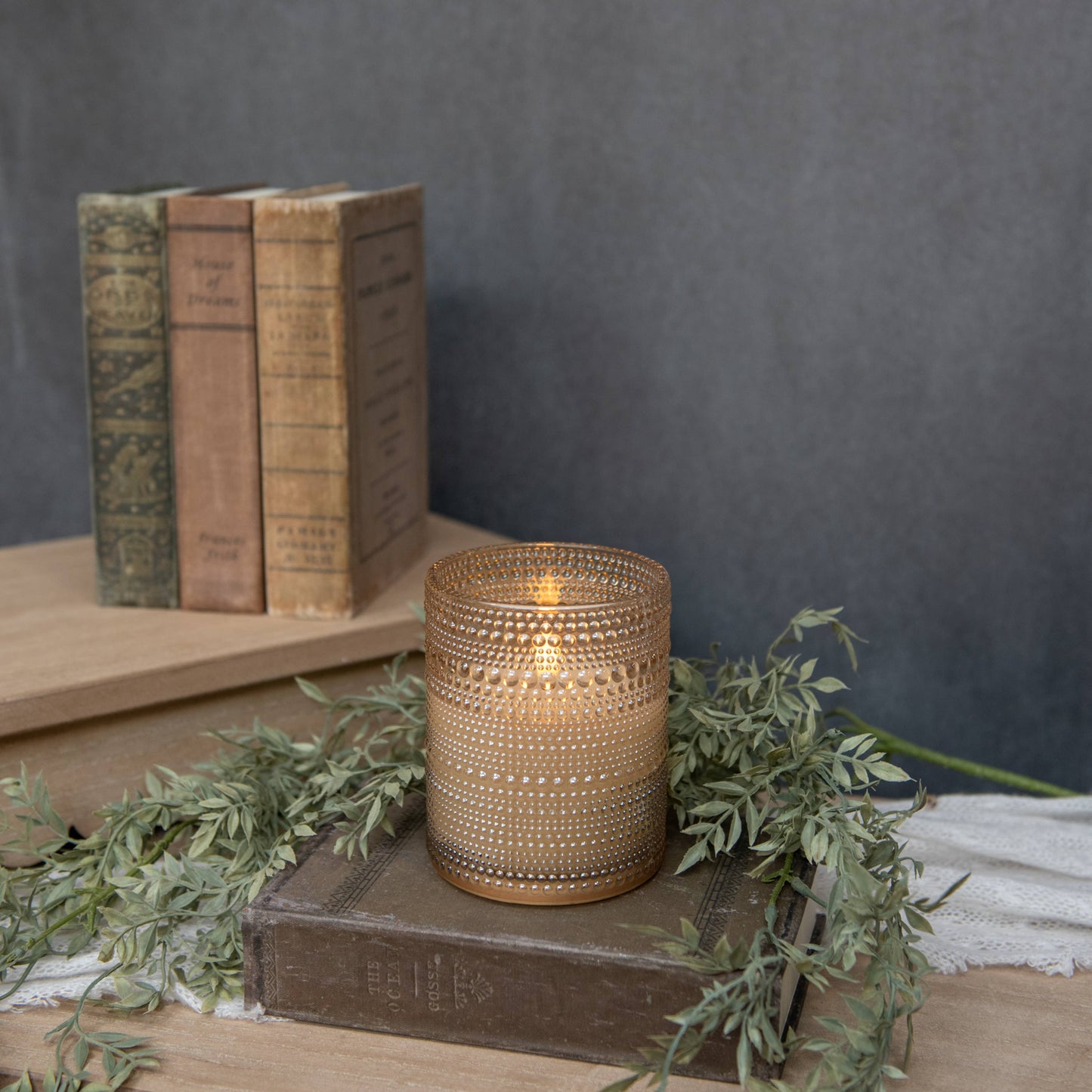 5" Champagne Dotted Glass 3D Realistic Flame Candle