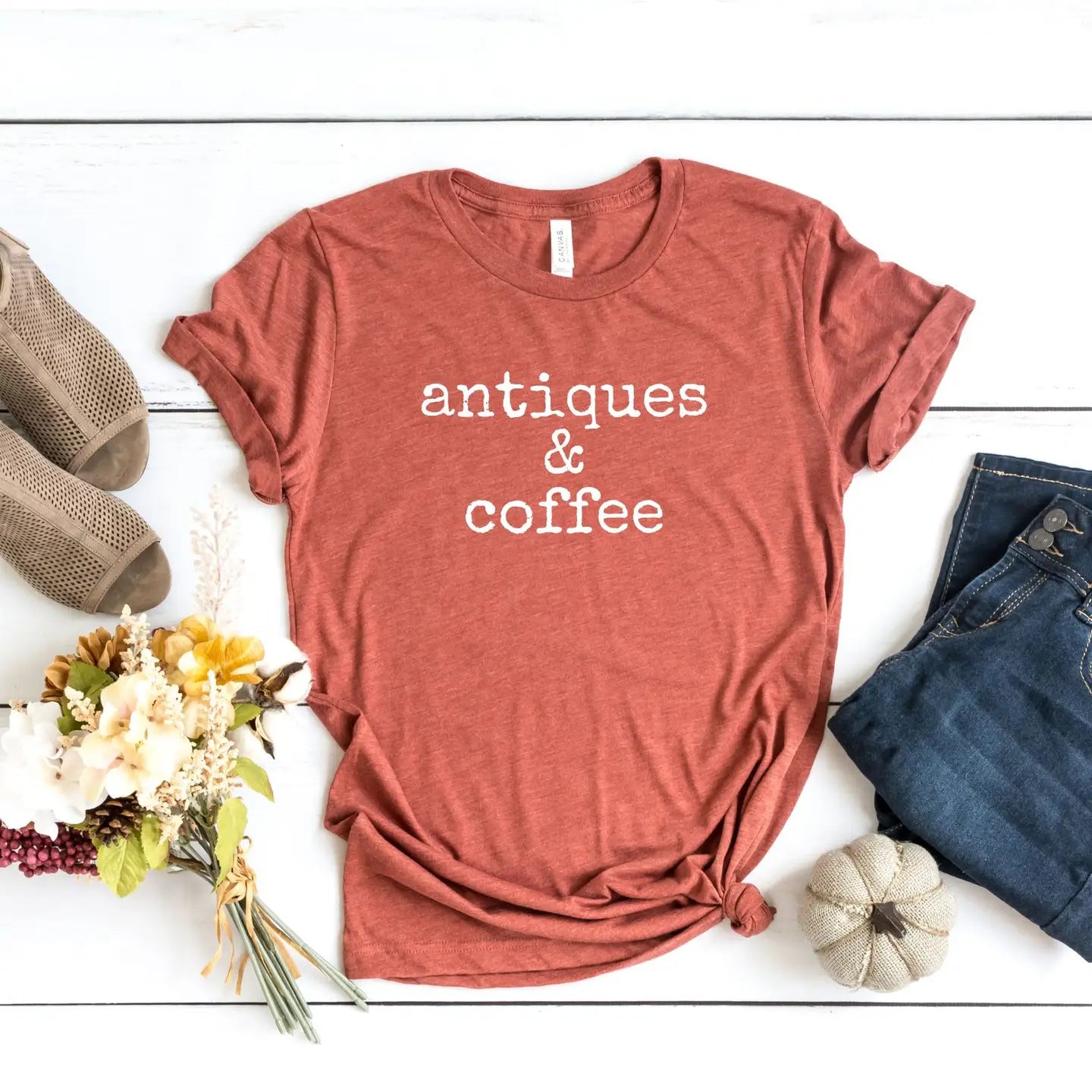 Antiques and Coffee Clay Tee