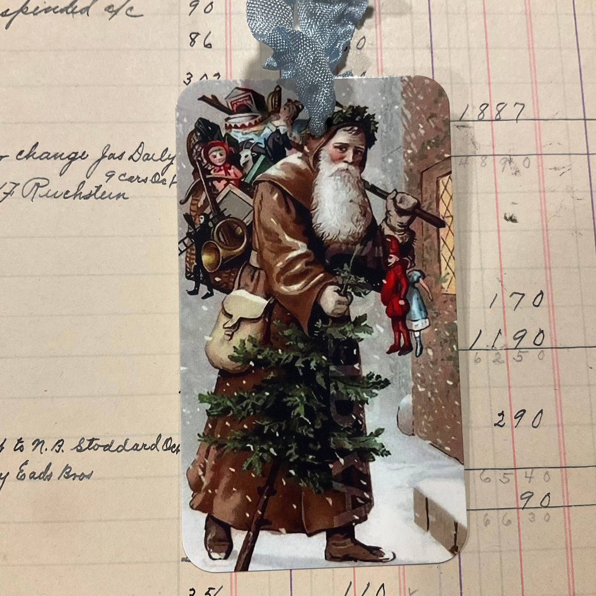 Bronze Santa 3pk Tag & Ribbon Set
