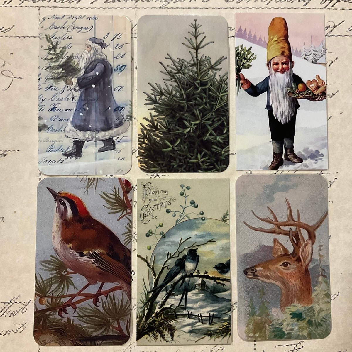 Slate Blue Santa 6-Tag & Ribbon Set