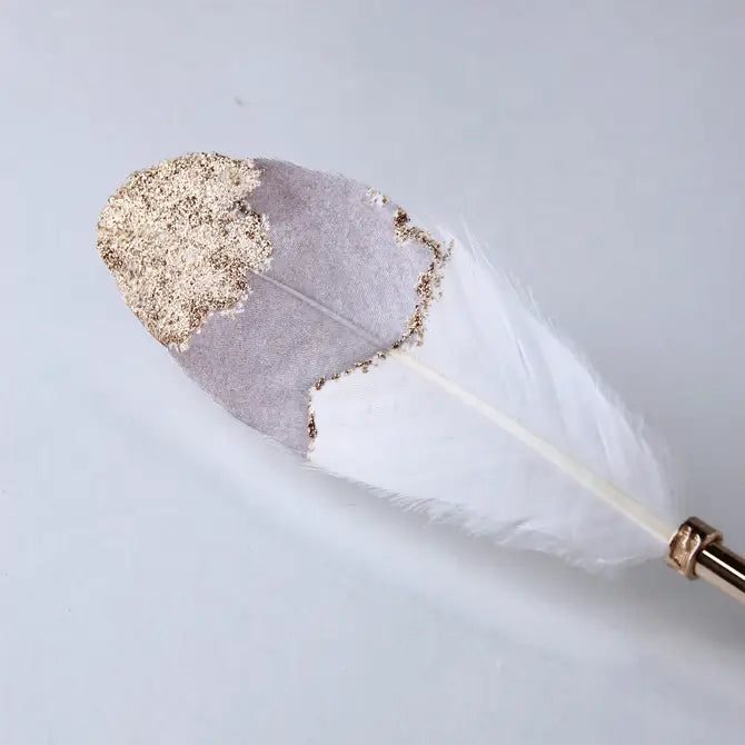 Grey & Gold Feather Quill Pen Set