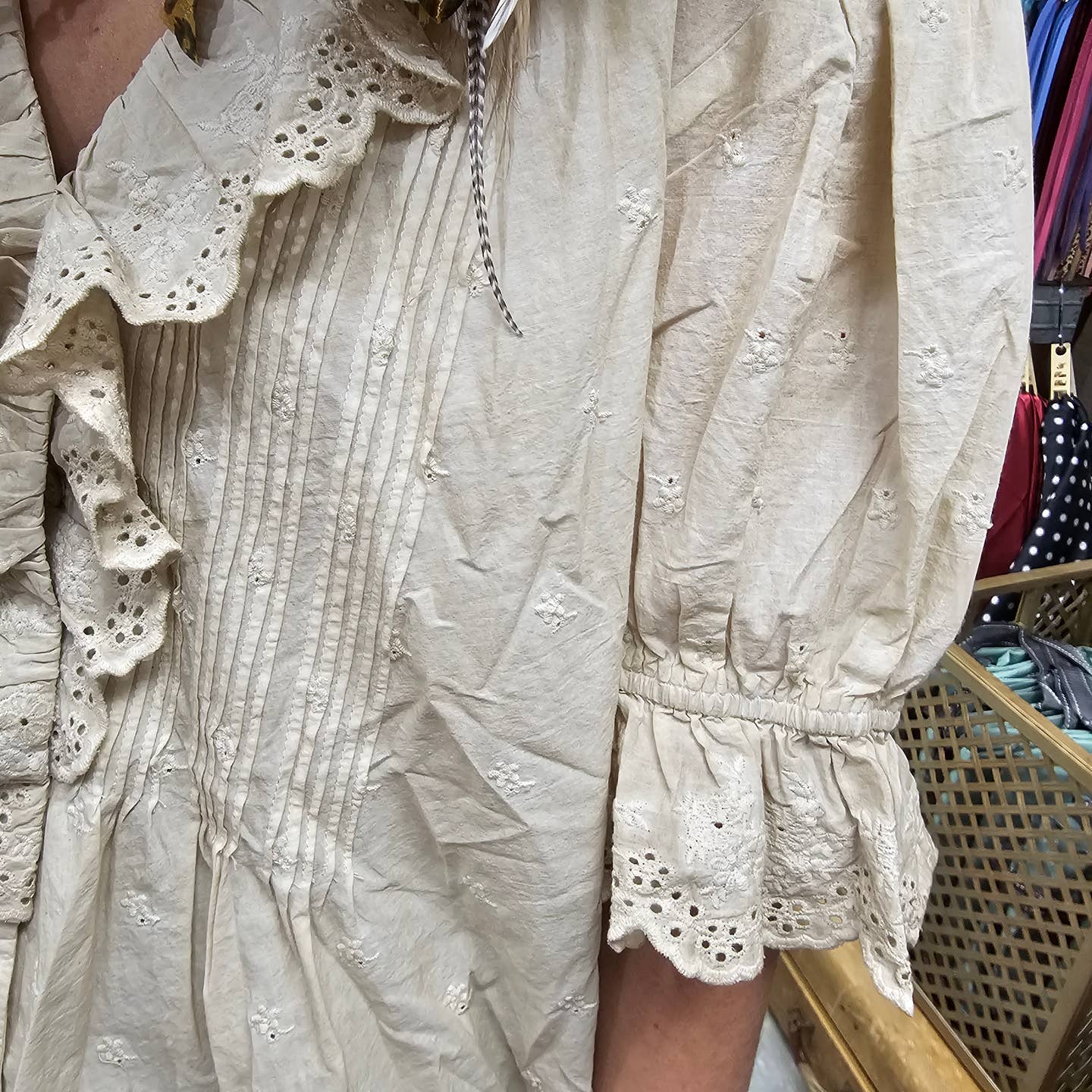 Eyelet Linen Cream Top OS - A Rare Bird