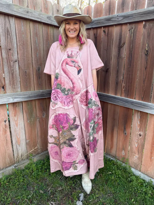 Pink Flamingo Tee Dress OS - A Rare Bird