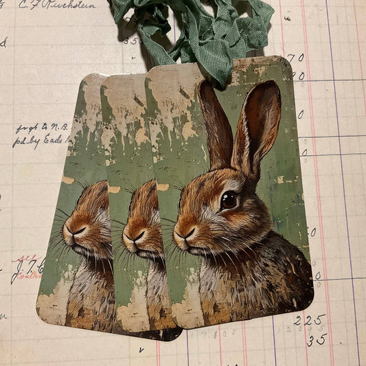 Green Rabbit 3pk Tag & Ribbon Set