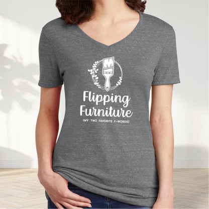 Flipping Furniture Women's V-Neck, Charcoal