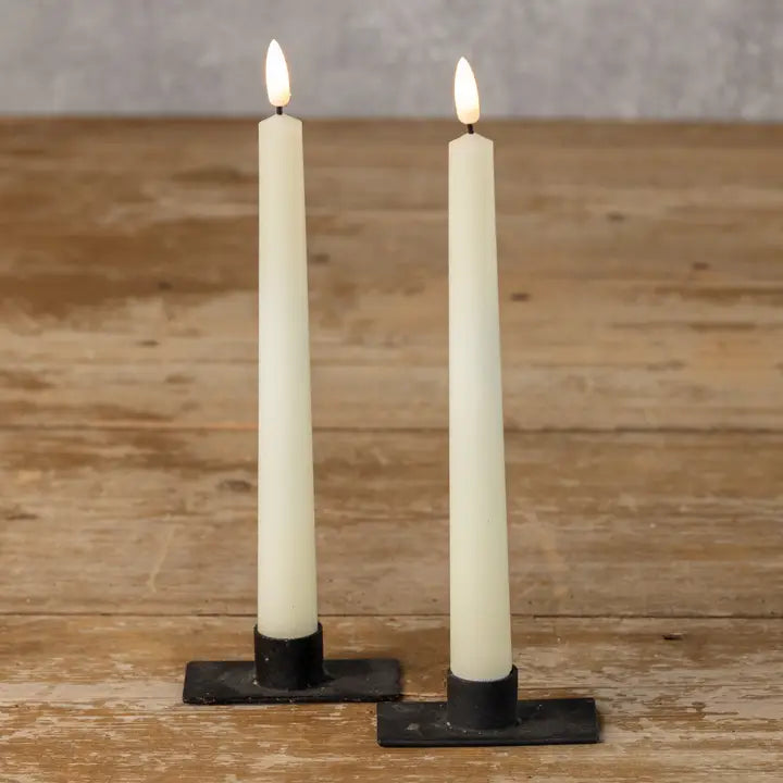 9.5" 3D Flame Drop Cream Taper Candle Set/2