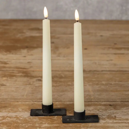 9.5" 3D Flame Drop Cream Taper Candle Set/2