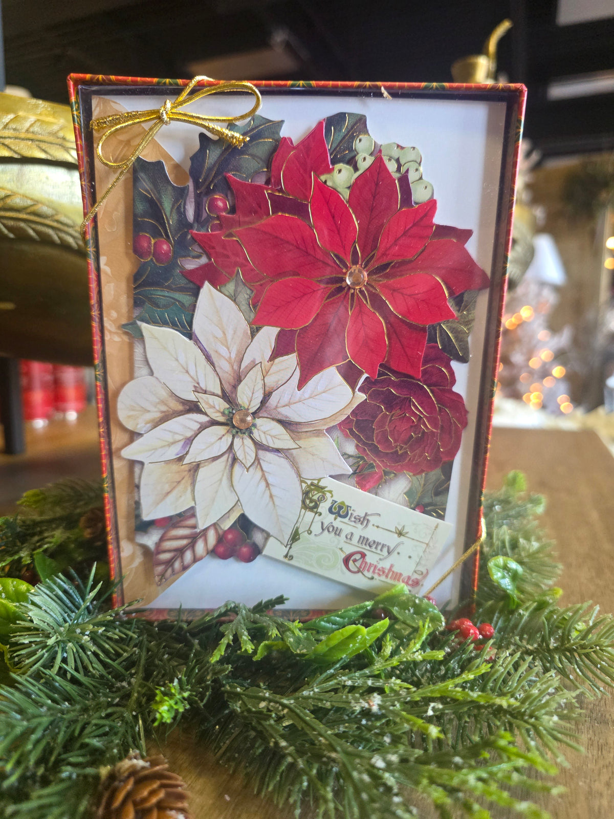 Merry Poinsettias 2 Layer Holiday Boxed Cards