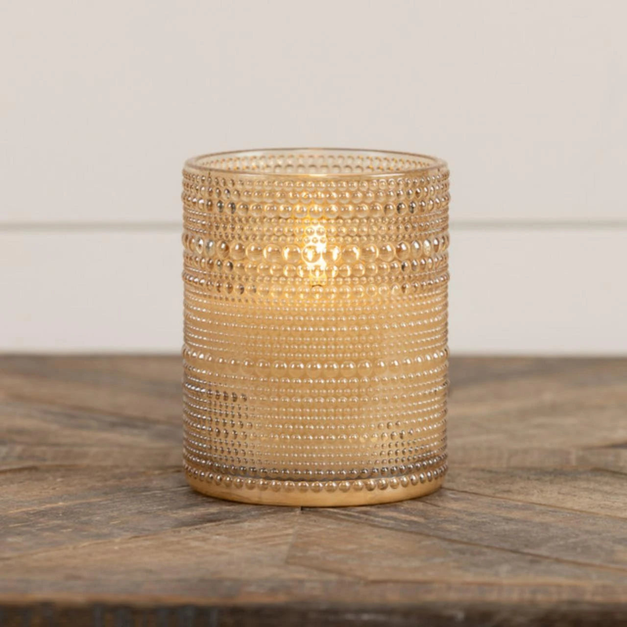 5" Champagne Dotted Glass 3D Realistic Flame Candle
