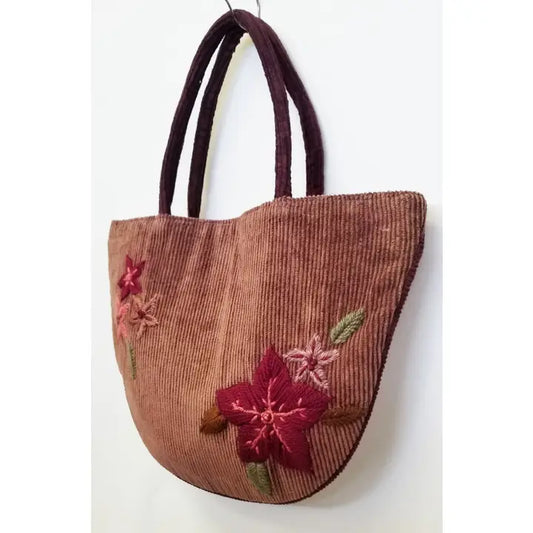 Vintage Corduroy Embroidered Tote