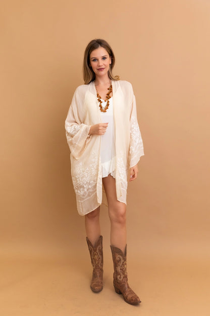 Floral Vine Lightweight Kimono - Cream