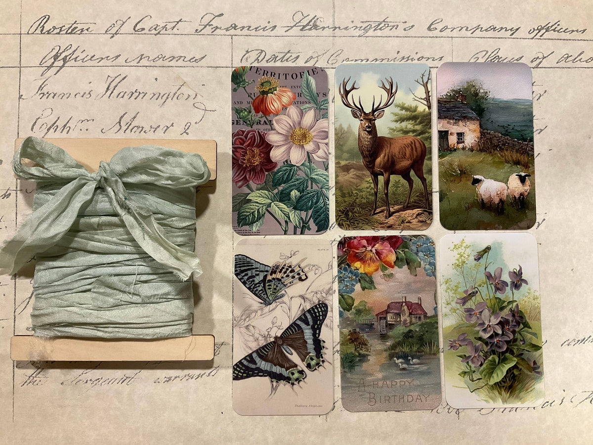 Mint Flower Label 6-Tag & Ribbon Set