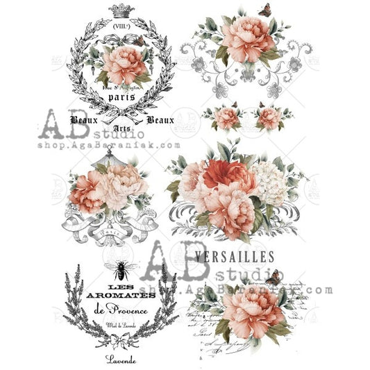 Rose Labels 676 - A4 8.3 x 11.7 Rice Paper by AB Studio