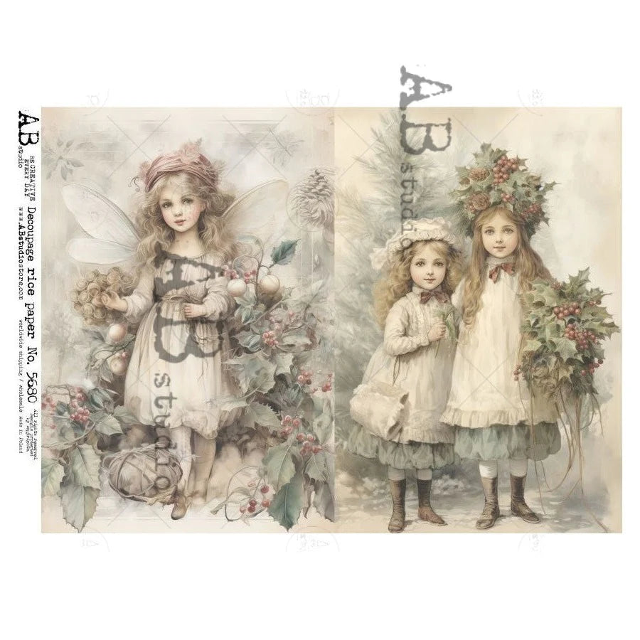 Vintage Winter Girls 5680 - A4 8.3 x 11.7 Rice Paper by AB Studio