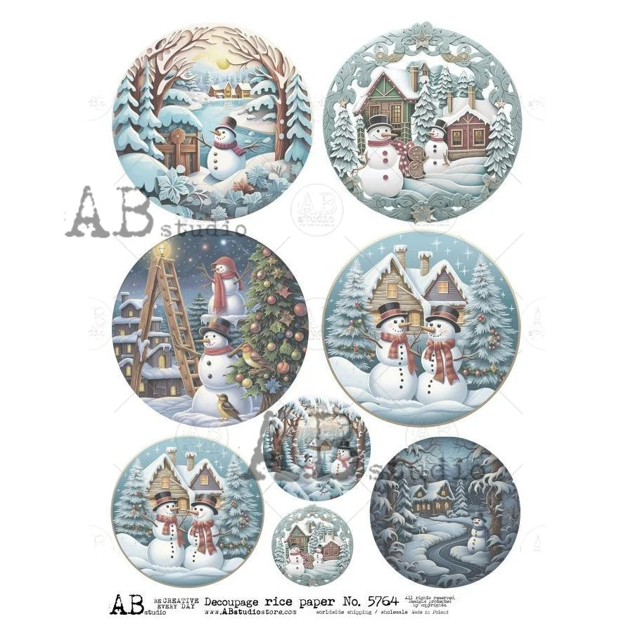 Snowmen Rounds 5764 - A4 8.3 x 11.7 Rice Paper by AB Studio