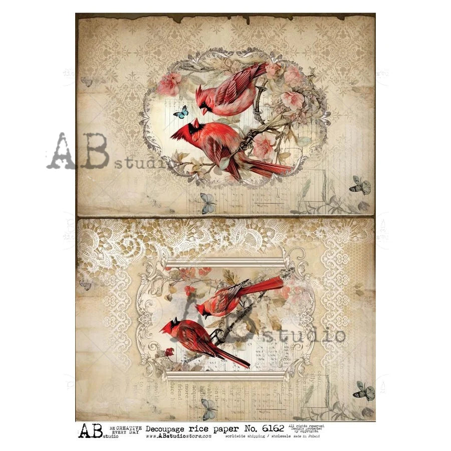 Baroque Cardinal Cards 6162 - A4 8.3 x 11.7 Rice Paper by AB Studio