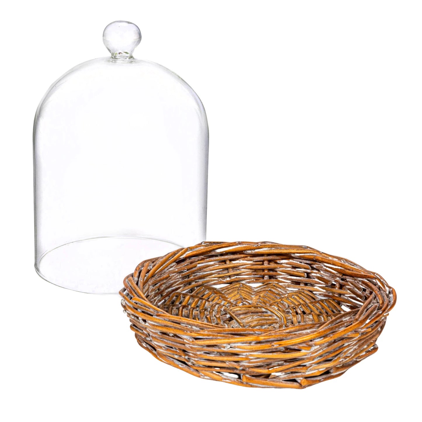 Decorative 5in Glass Cloche w/ Woven Willow Base