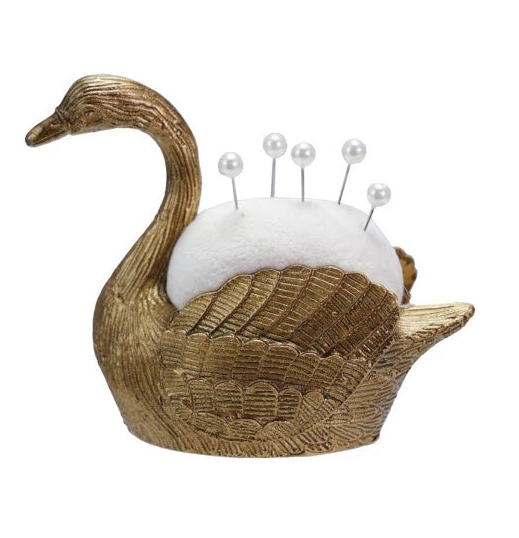 SWAN-Velvet Pin Cushion with 5 Pearl Head Pins