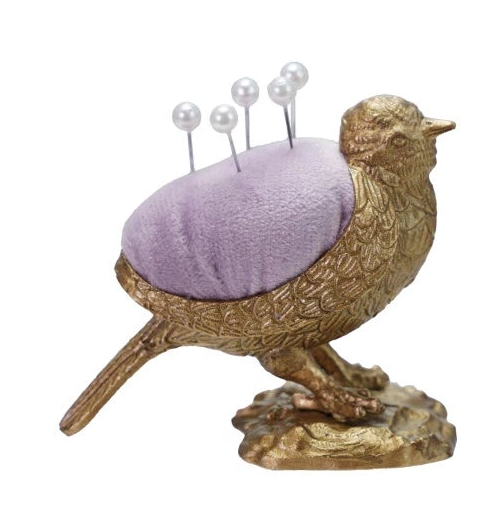 BIRD-Velvet Pin Cushion with 5 Pearl Head Pins