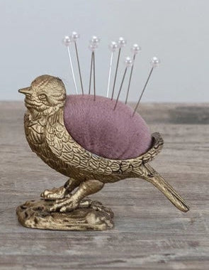 BIRD-Velvet Pin Cushion with 5 Pearl Head Pins