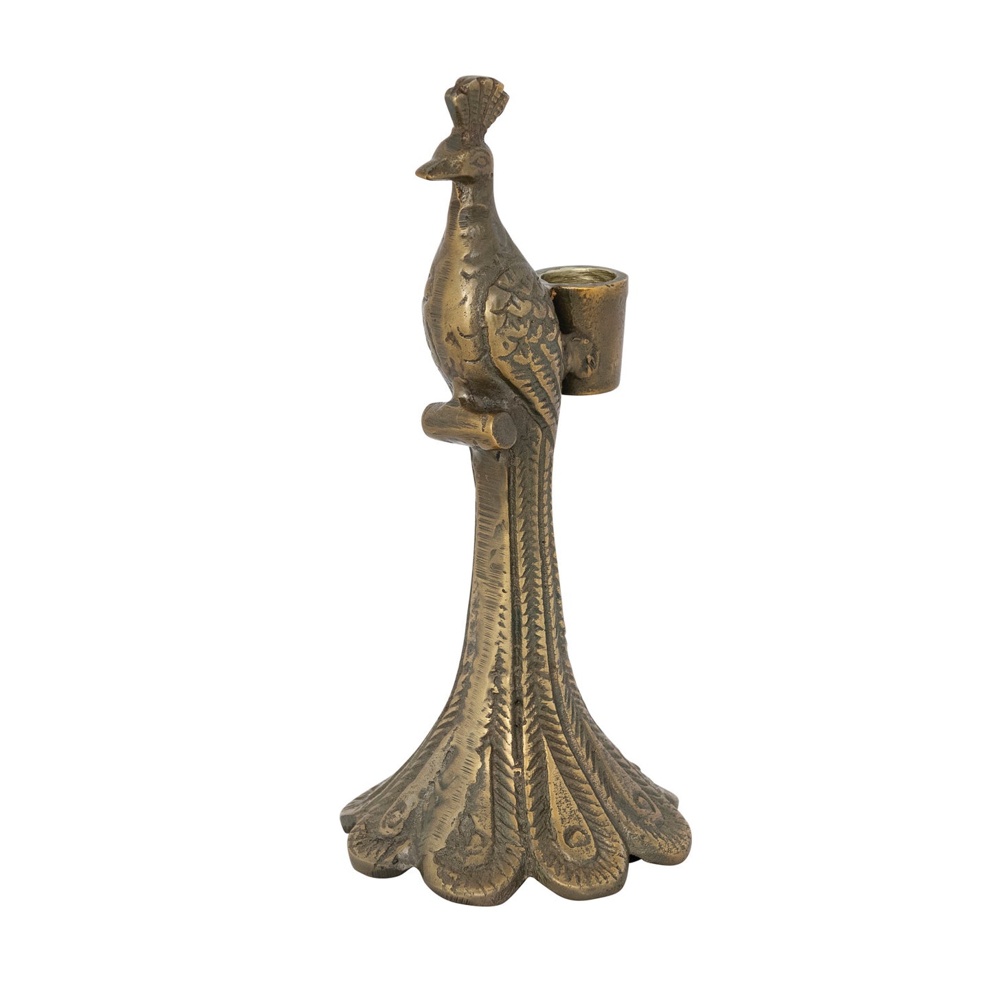 Peacock Shaped Taper Holder Bronzed Cast Aluminum