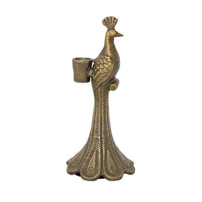 Peacock Shaped Taper Holder Bronzed Cast Aluminum