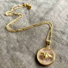 Rose Quartz Bee 22K GP Necklace