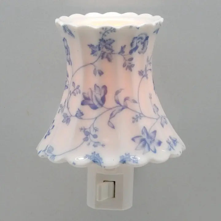 Blue Floral Shade - Porcelain Nightlight 24K Gold Trim