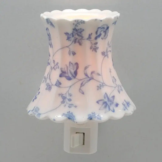 Blue Floral Shade - Porcelain Nightlight 24K Gold Trim