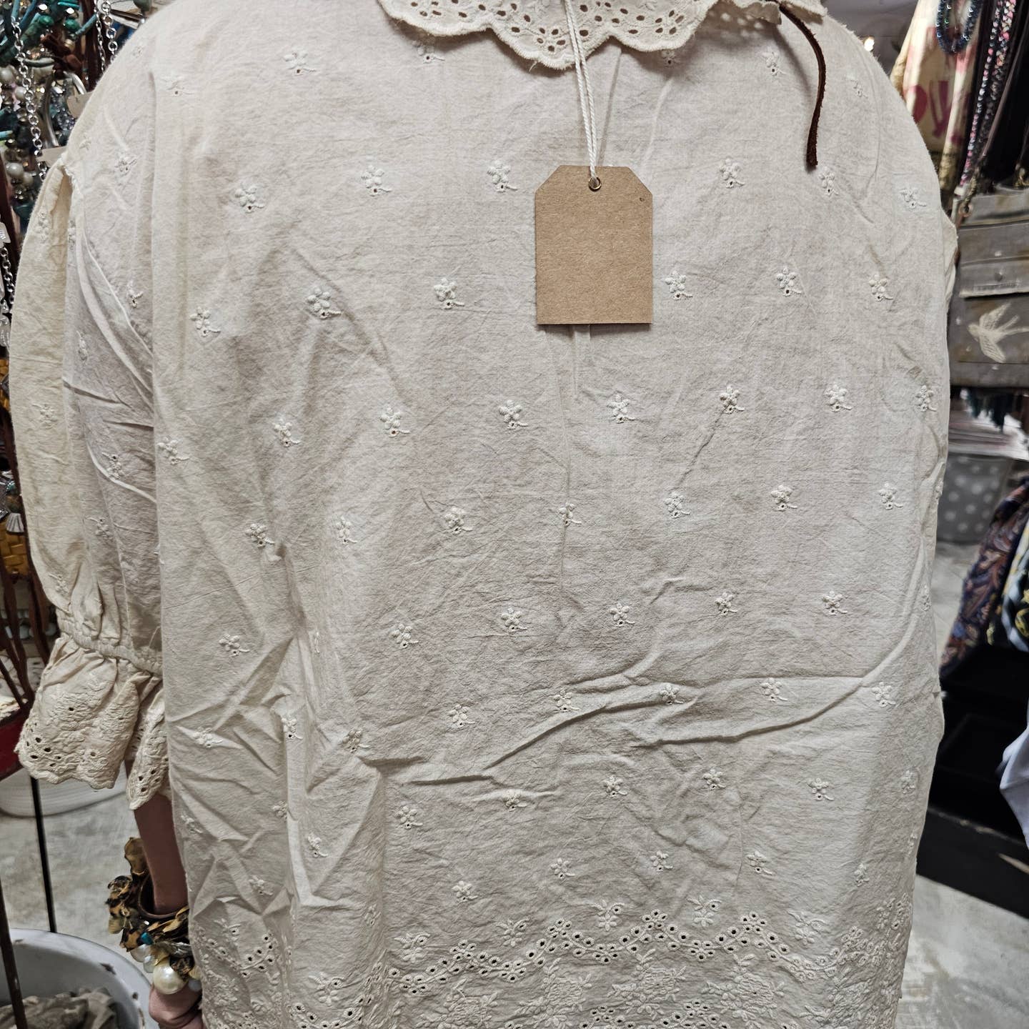 Eyelet Linen Cream Top OS - A Rare Bird